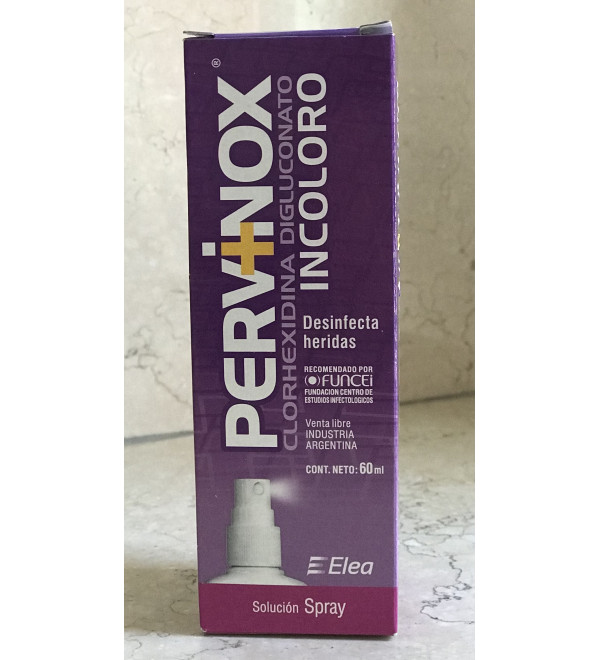 Pervinox incoloro en spray,  indicado para prevenir infecciones en las heridas de la piel  x 60ml.