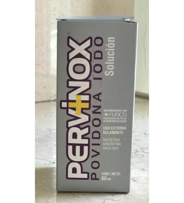 Pervinox iodo povidona solución topica,  limpia y desinfecta quemaduras, heridas ,picaduras de insectos, etc x 60 ml.