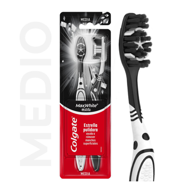 colgate cepillo max white carbon estrella pulidora ayuda a remover manchas superficiales 2x1
