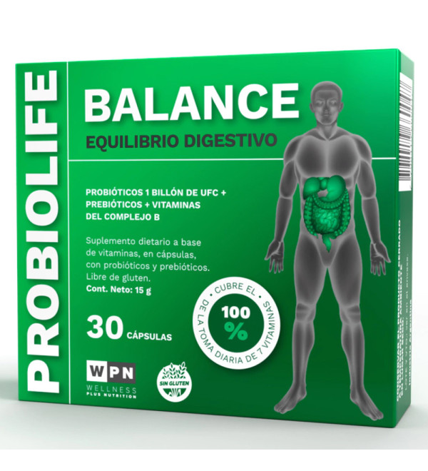 WPN Probiolife Balance, suplemento dietario con probióticos, prebióticos y vitaminas B x 30 cápsulas.