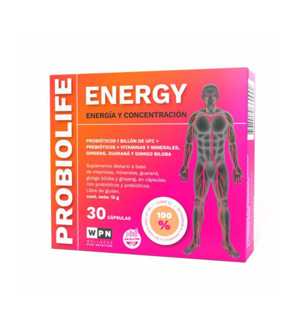 Wpn probiolife energy es un suplemento ideal para otorgar energía al organismo y promover la concentración x 30 cápsulas.