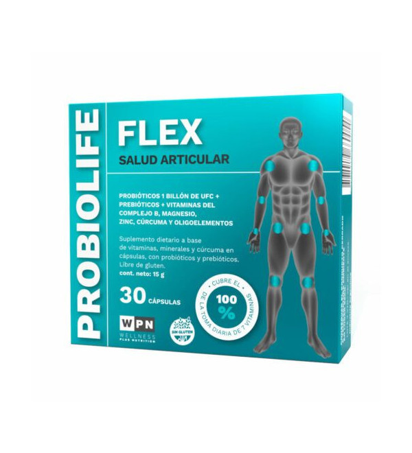 Wpn probiolife flex, suplemento ideal para reducir la inflamación de los cartílagos y promover la salud articular x 30 cápsulas.