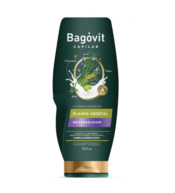 Bagovit capilar acondicionador plasma vegetal regenerador con pura vitamina A y activos vegetales x 350 ml.