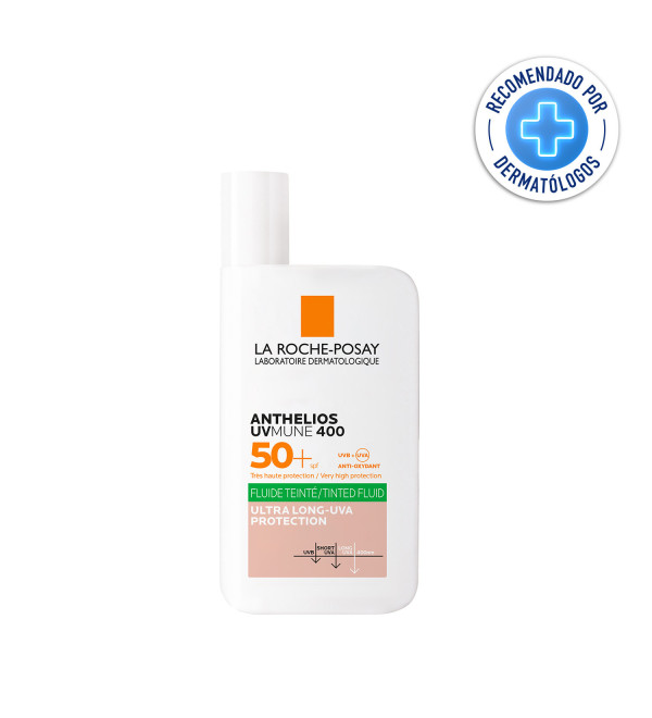 La Roche Posay anthelios oil control fluido factor 50 con color, ideal para pieles grasas, efecto matificante x 50 ml.