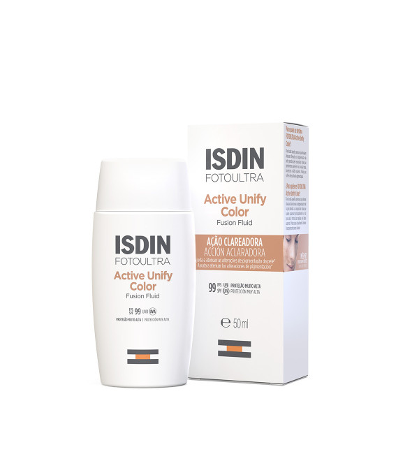Isdin fotoprotector Ultra active unify fusion fluid FPS 99 con color, aclara y unifica tu tono de piel x 50 ml.