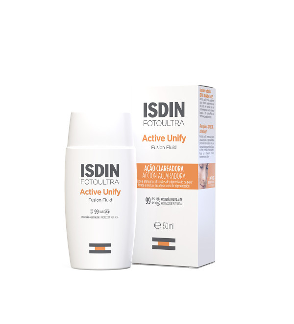 Isdin fotoprotector Ultra active unify fusion fluid FPS 99, aclara y unifica tu tono de piel x 50 ml.