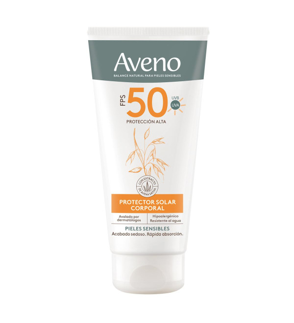 Aveno protector solar factor 50, emulsión corporal formulado para pieles más sensibles y/o reactivas con irritación x 175 ml.