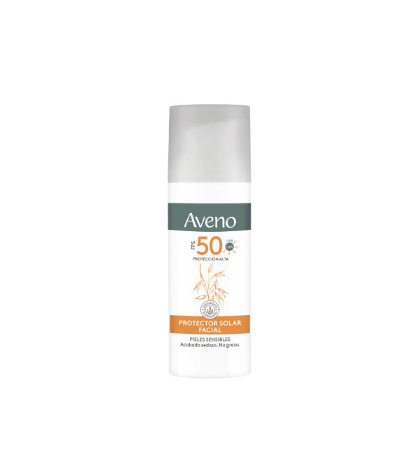 Aveno protector solar factor 50 facial crema fluída, protege las pieles sensibles y/o reactivas con irritación x 50 grs.