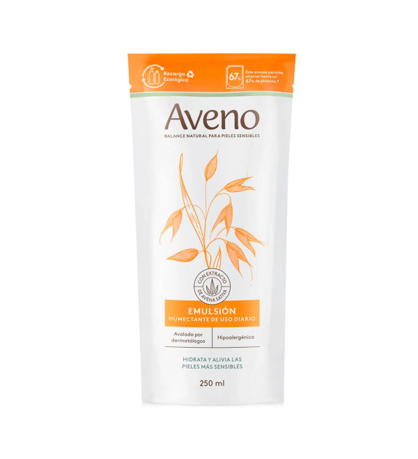 Aveno emulsión refill, hidrata, protege,calma y alivia las pieles sensibles y atópicas x 250 ml.