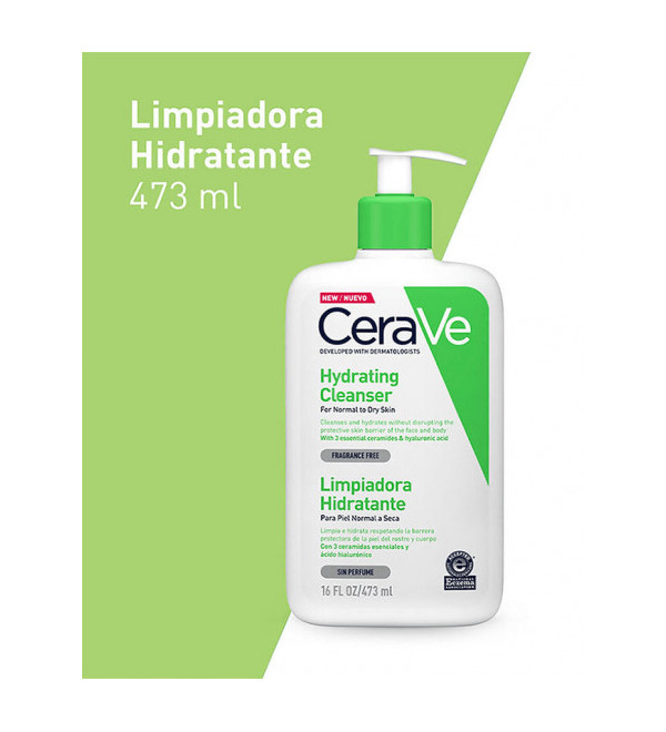 Cerave limpiador facial hidratante,sin alterar la barrera protectora natural de la piel x 473 ml.