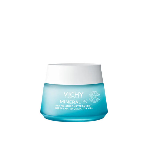 Vichy Minéral 89 48 hs matte sorbet crema, hidrata su piel hasta por 48 horas y reduce el exceso de grasa x 50 ml.