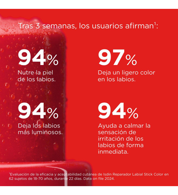 Isdin Reparador Labial Rojo Stick labial con color y ácido hialurónico que aporta hasta 24 horas de hidratación x 4 grs.
