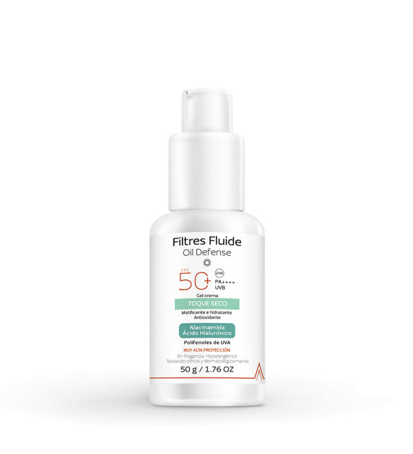Cepage filtres fluide oil defense factor 50, toque seco ideal para pieles oleosas y/o con tendencia al acné x 50 grs.