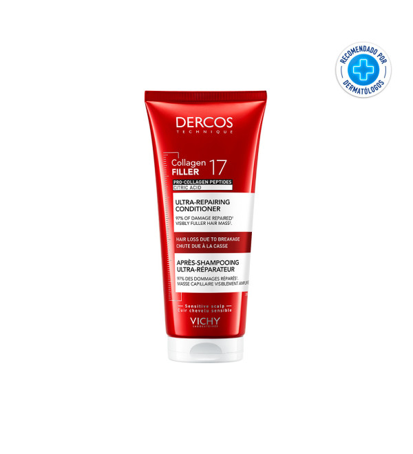 Vichy Dercos acondicionador collagen Filler 17 ultrareparador, fortalece y repara el cabello dañado desde la fibra x 200 ml.