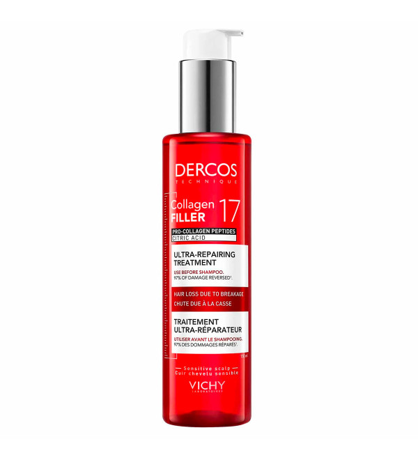 Vichy Dercos pre shampoo collagen filler, reduce hasta un 73% la rotura del cabello x 150 ml.