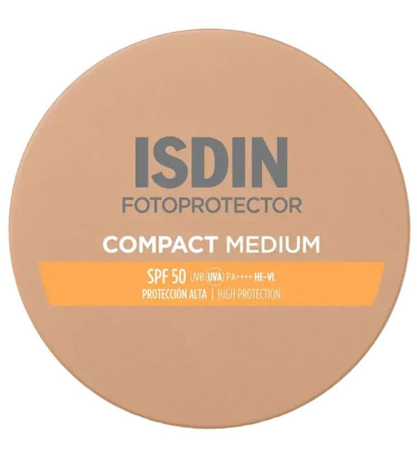 Isdin fotoprotector compacto color medium factor 50 para rostro, protege y matifica, ideal para la piel mixta y grasa x 10 grs.