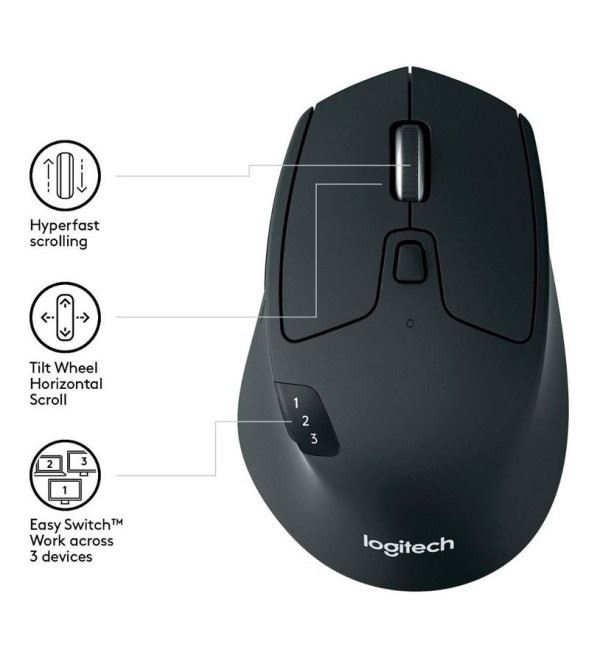 Mouse Triathlon M720 Inalámbrico Multidispositivo Bluetooth Logitech Color Negro