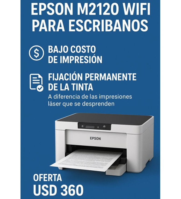 IMPRESORA MULTIFUNCION EPSON M2120 SISTEMA CONTINUO NEGRO WIFI ECOTANK
