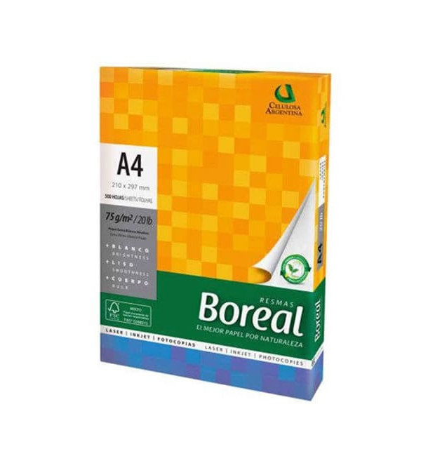 Papel Resma 500 Hojas De 75 Gr A4 Boreal