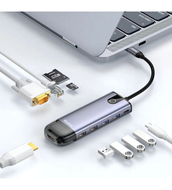 Hub 10 En 1 Mcdodo (hdmi  Usb A 3 0 X2  Vga  Usb C (pd100w)  Giga Lan  Sd tf Card Slot  Hu742025001ic0417990v