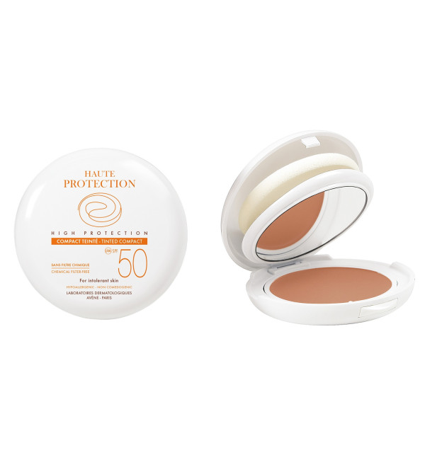 Avene protector solar facial factor 50 compacto color dore, sin filtros químicos efecto maquillaje, unifica el tono x 10 grs.