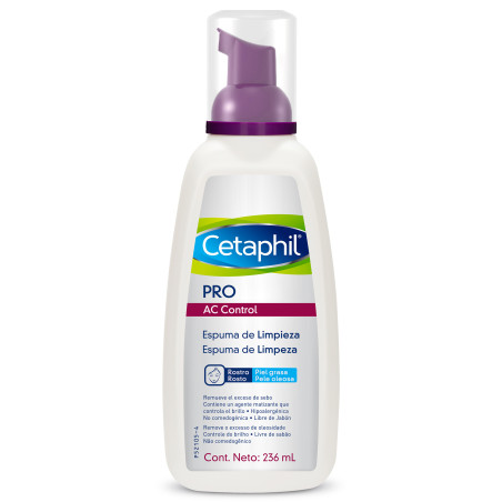 Cetaphil derma control espuma facial limpieza suave y profunda para pieles con tendencia al acné x 236 ml.