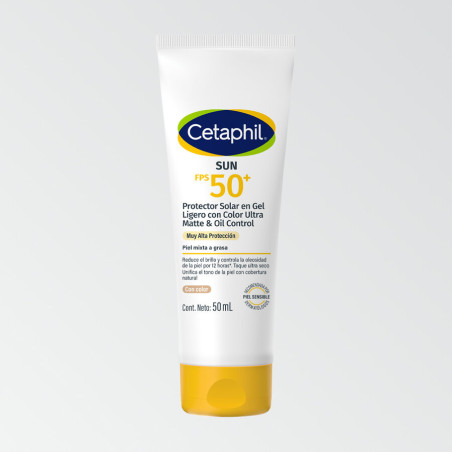 Cetaphil sun protector solar factor 50 oil control toque seco con color, reduce el brillo y controla la oleosidad x 50 ml.