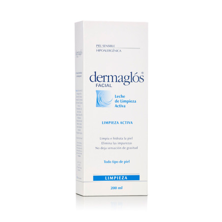 Dermaglos leche de limpieza facial, limpia e hidrata la piel, elimina las impurezas, sin sensación de grasitud x 200 ml.