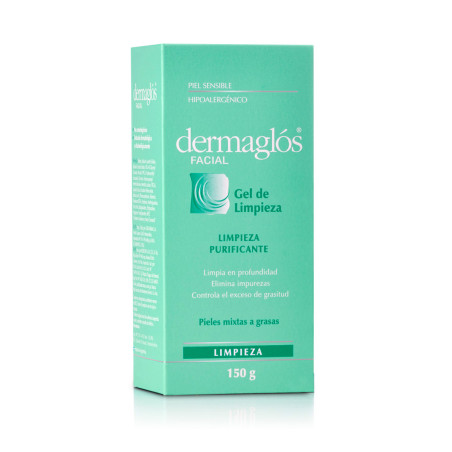 Dermaglos gel de limpieza facial, limpieza purificante para pieles mixtas a grasas x 150 ml.