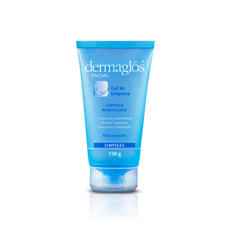 Dermaglos gel de limpieza facial, limpia en profundidad, elimina impurezas, para pieles normales x 150 ml.