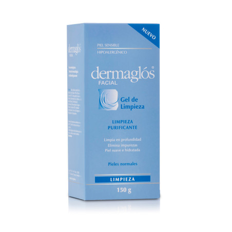 Dermaglos gel de limpieza facial, limpia en profundidad, elimina impurezas, para pieles normales x 150 ml.