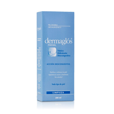 Dermaglos tónico facial hidratante sin alcohol, acción descongestiva, purifica y refresca la piel x 200 ml.