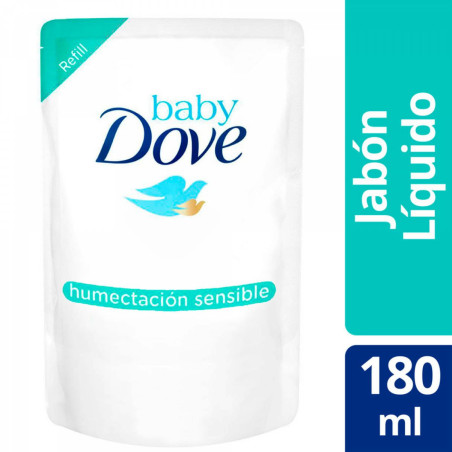 Dove baby jabón líquido humectación sensible de la cabeza a los pies, ph balanceado, envase repuesto x 180 ml.