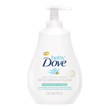 Dove baby jabón líquido humectación sensible de la cabeza a los pies, ph balanceado x 200 ml.