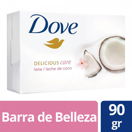 Dove jabón leche de coco, con crema hidratante y agentes de limpieza suaves que protegen la hidratación de la piel x 90gr.