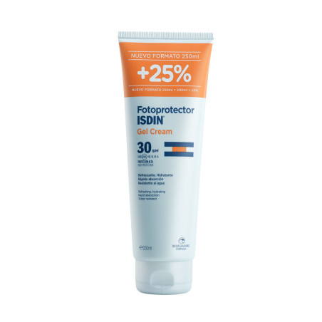 Isdin fotoprotector factor 30 gel crema, hidrata como una crema y se absorbe rápidamente como un gel x 250 ml.