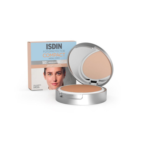 Isdin fotoprotector solar facial factor 50 compacto, protege y matifica, ideal para la piel mixta y grasa, color arena x 10 grs.