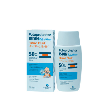 Isdin Fotoprotector Pediatrics Fusion Fluid Mineral Baby factor 50+ formulado para la piel frágil de niños y bebés x 50 ml.