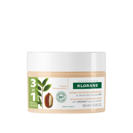 Klorane mascara capilar cupuacu 3 en, nutre, repara y rellena, dejando el cabello más resistente x 150grs.