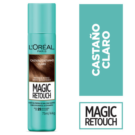 Loreal magic retouch castaño claro, spray retocador temporal del crecimiento de tus raíces en solo 3 segundos x 25 ml.