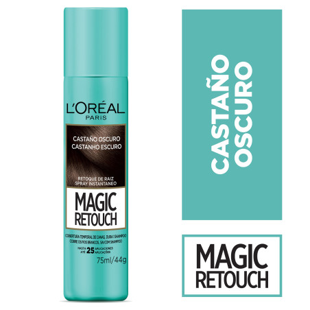 Loreal magic retouch castaño oscuro, spray retocador temporal del crecimiento de tus raíces en solo 3 segundos x 25 ml.