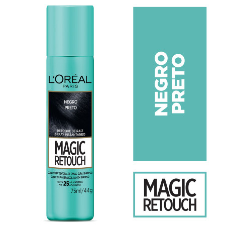 Loreal magic retouch negro, spray retocador temporal del crecimiento de tus raíces en solo 3 segundos x 25 ml.