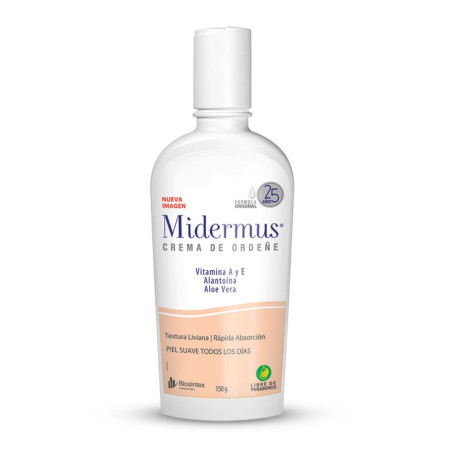 Midermus crema de ordeñe, de textura liviana y rápida absorción, humectación para piel seca a muy seca x 150 grs.