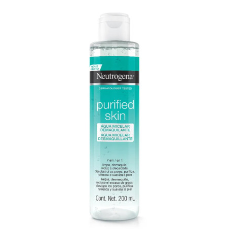 Neutrogena purified skin agua micelar de limpieza facial x 200 ml.
