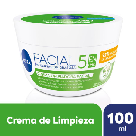 Nivea facial crema de limpieza cuidado 5 en 1, piel limpia y radiante, nutre sin dejar la piel oleosa x 100