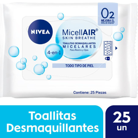 Nivea toallitas demaquillante micelar 4 en 1 x 25 unidades.