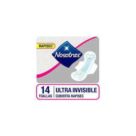 Nosotras toallitas femeninas invisibles tela, protección y confianza para flujo regular x 14 unidades.
