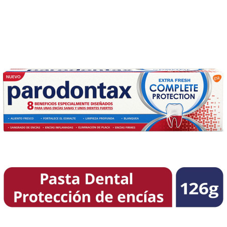 Parodontax pasta dental complete protección, 8 beneficios diseñados para encías sanas y dientes fuertes  x 126 grs.