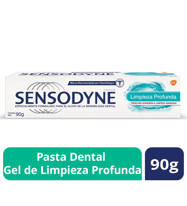 Sensodyne pasta dental limpieza profunda, mantiene dientes fuertes y encías sanas x 90 grs.