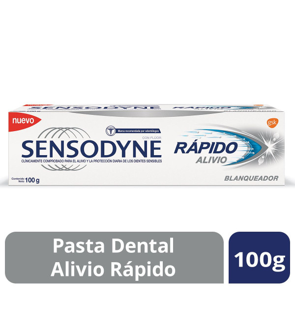 Sensodyne pasta dental rápido alivio blanqueadora. sensibilidad y protección diaria x 100 grs.